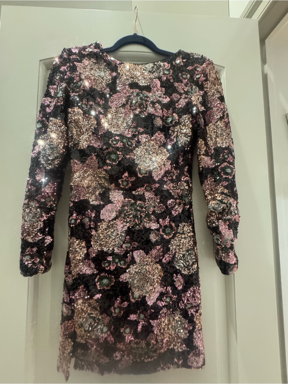 Dress the Population Black Pink and Gold Sequin Floral Long-Sleeve Dress